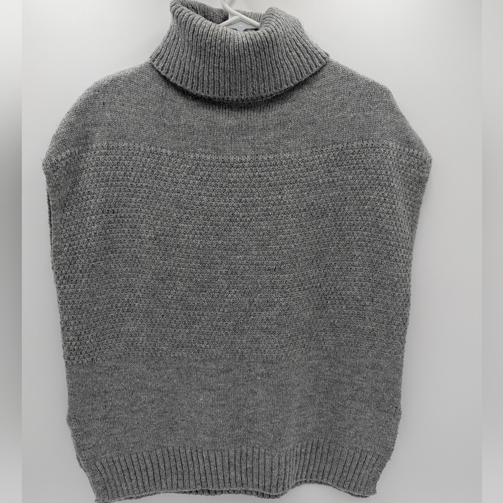 Oscar-St Heather Grey Turtleneck Sweater Vest Mixed Stitch Knit Sleeveless Small